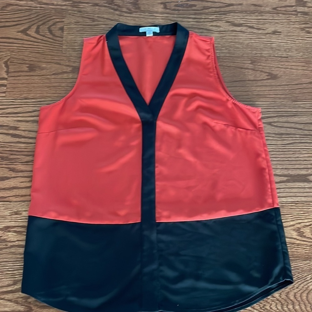 H by HALSTON colorblock sleeveless top snap down front closure rustic orange L - Picture 9 of 9